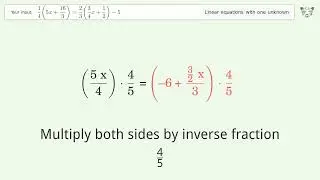 Linear equation with one unknown: Solve 1/4(5x+16/3)=2/3(3/4x+1/2)-5 step-by-step solution