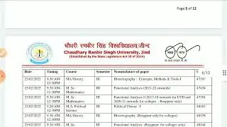 CRSU UNIVERSITY JIND: PG DATE SHEET 2022/ 1ST 3RD SEMESTER OF AFFILIATED COLLEGE