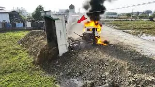 Incredible Project Enexpected Land Filling Up by Bulldozer SHANTUI and DongFeng Dump Truck