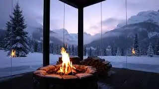 Cozy Winter Fireplace | 4K Snowy Mountain View | Relaxing Fire Sounds & Ambience