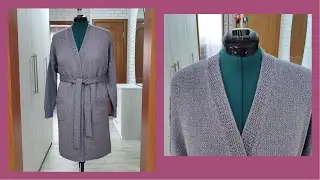 Кардиган спицами с поясом и карманами/Как вязала.