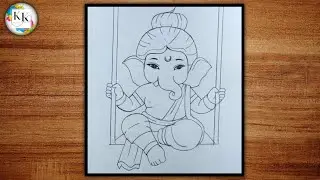 Ganpati bappa on jhula easy pencil outline drawing | bal ganesh art | ganesh chaturthi art