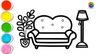 How to draw a Lamp Sofa Drawing Painting Colouring for kids and Toddlers Easy step by step Drawing..