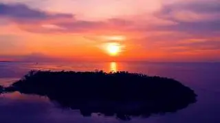 EVENING RED SKY SUNSET THE DRONE VIEW TO BEAUTIFUL ISLAND | ISLAND IN OCEAN PEACEFUL RELAXING VIDEO