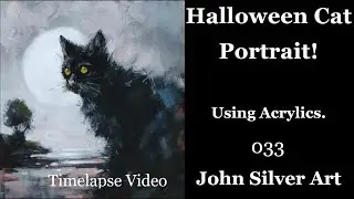 Painting a Halloween Black cat in Acrylics! Acrylic Painting Techniques!
