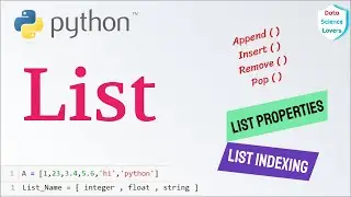 Python Tutorial - 3 [ List in Python - Examples | Functions - Append, Insert, Remove, Pop ] #python