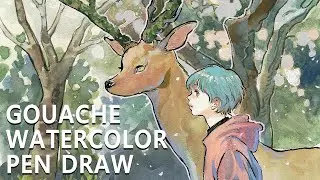 봄날, 벚꽃 그리고 그림 ( water color / gouache / with 달수 )