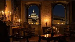 Rome Night Ambience | Candlelit Italian Lounge with Piano | St. Peter’s Dome View