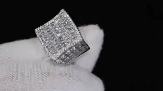 Mens baguette diamond ring, Iced out ring, mens big silver diamond ring, mens hip hop ring, Icy Ring