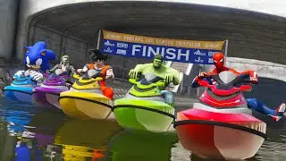 Sonic vs Hulk vs Spider-Man 💥 CRAZY Jet Ski Race!