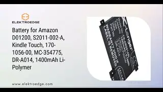 Battery for Amazon D01200, S2011-002-A, Kindle Touch, 170-1056-00, MC-354775, 1400mAh Li-Polymer