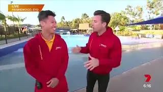 Surfs up on Sunrise! The lifeguards of Aquatopia Water Park show off the wave pool