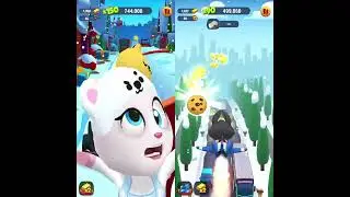 Talking Tom Gold Run- Polar Bear Angela VS Talking Becca Rainbow Bike Ride