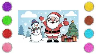 Santa Claus & Snowman, Painting, Coloring for Kids & Toddlers | Let's Draw, Glitter Paint
