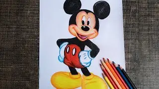 Mickey Mouse Disney Cartoon Character Drawing with coloured pencil
