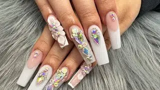 #watchmework | #whitenails | #Blingnails | #acrylicnails