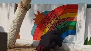 Tweleve months names on walls || Wall art || School painted by teachers || Months in a year