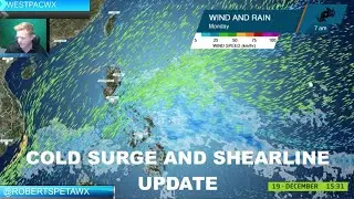 Cold surge and shear line dominates the forecast across the Tropics
