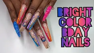 Rainbow 🌈 Taurus Birthday XL Acrylic Nails | Client Work | Zodiac Nails