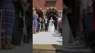 Bride and groom walking down the aisle