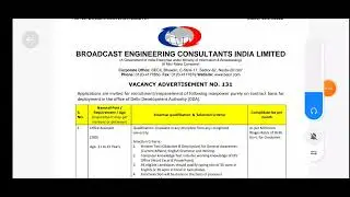 BECIL(Broadcast Engineering Consultants India Limited)Recruitment 2022 #becilvacancies #recruitment