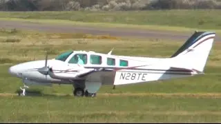 Beechcraft Baron 58 N28TE takeoff from La Baule-Escoublac - LYB
