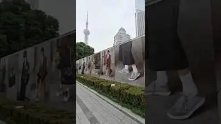 Wang Yibo. Amazing wall in Shanghai, Lujiazui New Plaza giant wall ad of new Jimmy Choo campaign