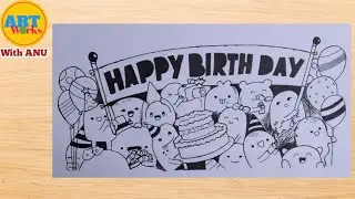 Happy Birthday Very Easy Doodle Art | How To Draw Birthday Doodle | Happy Birthday To You