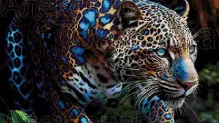 Perlensticken - azurblauer Leopard