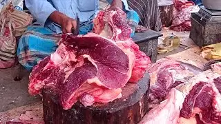 Organic Beef /Cow Meat Cutting Skills In Village Meat Market।। Skilled Butcher Showing Knife Skills.