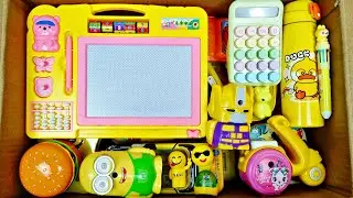 Amazing yellow school supplies - calculator, Water Bottle, Pencil Box, Sharpener, Notebook, Ruler