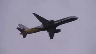 Monarch 757 G-MONJ On Mon7027 Flying Over Stockport Heading To Manchester Airport 09/05/2014