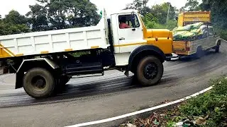 Heavy Load TATA Tipper And Car Turning Kerala Hills Driving