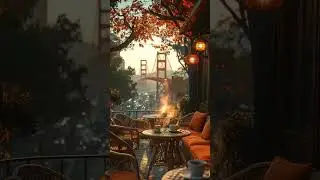 Golden Hour Jazz - A Serene Coffee Shop Ambience with Iconic Bridge Views | Relax & Unwind