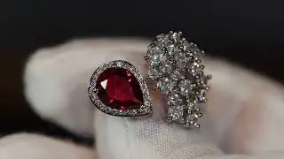 Red pear cut diamond ring, red teardrop diamond engagement ring, red diamond wedding ring