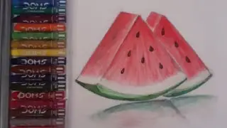 How to draw Watermelon slice🍉 With Doms Oil  Pastels .