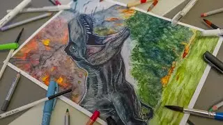 DRAW T-REX from the JURASSIC WORLD by WATERCOLOR !