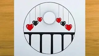 Easy circle drawing | circle drawing with red heart | Easy drawing for beginners