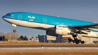 KLM Asia Boeing 777-200ER Landing and Takeoff at Calgary Airport