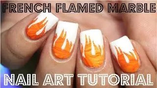 French Tipped Flame Water Marble Nail Art 31DC2015 Day 2 Orange