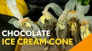🍦 Chocolate Cone Filled with Mango Ice Cream | Easy Homemade Ice Cream Recipe