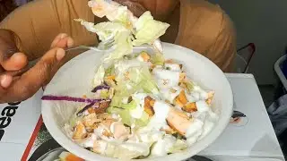 Crunchy Chicken Caesar Salad Mukbang | ASMR Eating Sounds & Big Bites!