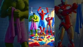 Evolution of Avengers: Spiderman, hulk and Ironman are bathing and washing clothes in the bathroom😂