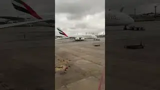 Emirates double decker plane in S&atilde;o Paulo, Brazil