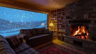 Deep Sleep Instantly in a Snowstorm Night – Cozy Hut with Crackling Fire & Soothing Wind Sounds