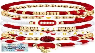 Kopuscristing Game Day #1 Bracelet Football Charm Beaded Stretch Bracelet Sports Jewelry