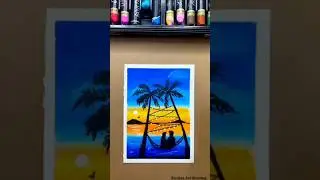 💙Night Sunset Scenery drawing /Oil pastel colour 💛#suraiya art drawing # art work #short video...