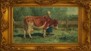 2-Hour 4K Vintage Cow & Farm Girl Painting | Rustic Frame TV Art for Relaxing Home Decor Ambience