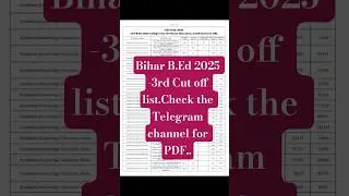 Bihar B.Ed 2025 3rd cut off list #exam #bedexam #biharbed #biharbedresult #ytshort #ytshorts
