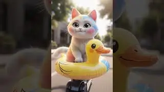 Pluma paw Bought a Duck Pool Float 🐱🦆 | Cute Cat Summer Fun #pulmapaw #animals #ai